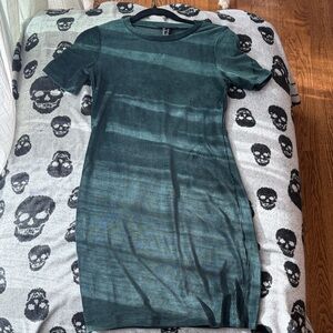 Teal velour Short-Sleeve Crewneck Dress sz M